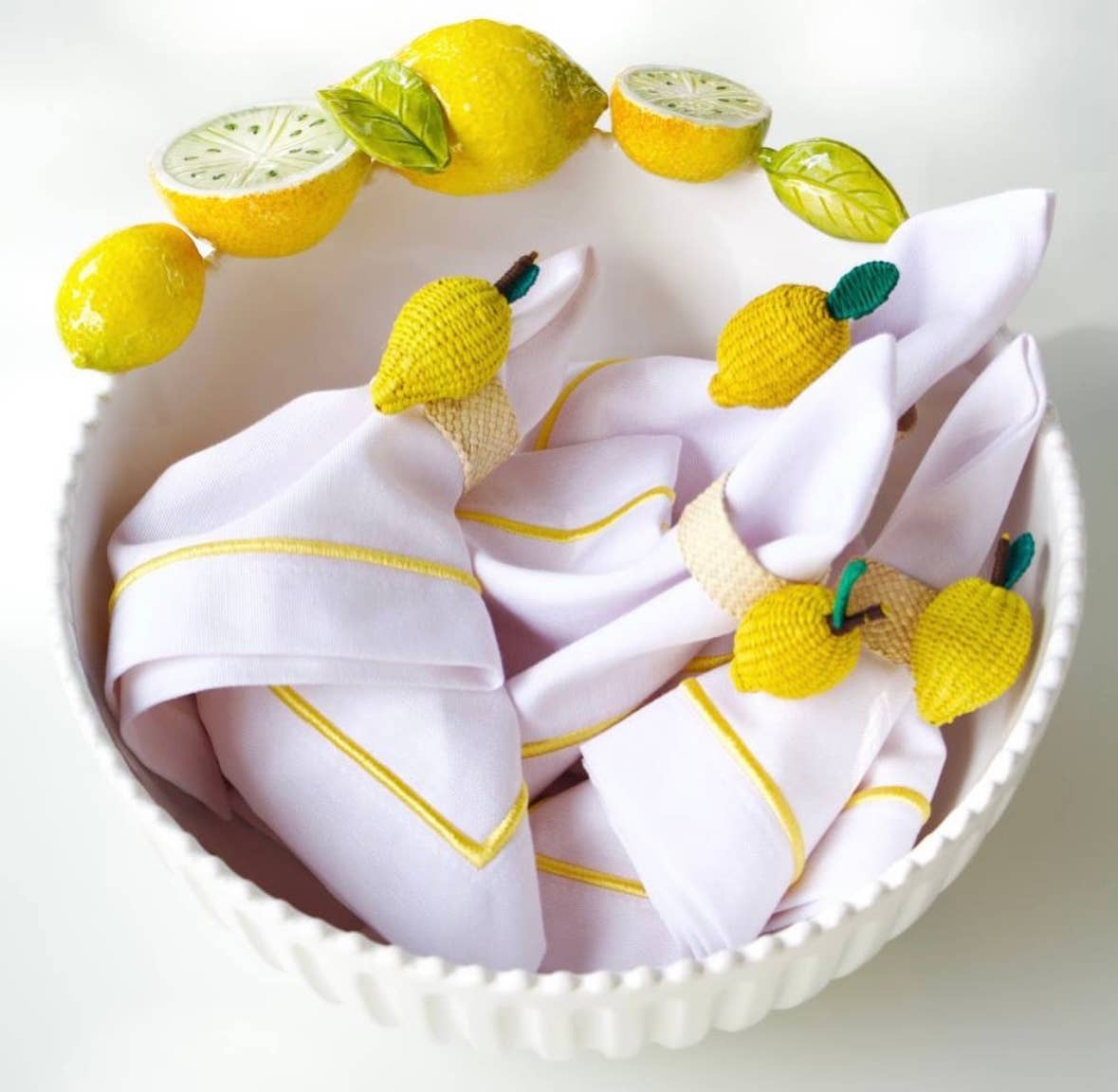 Bague de serviette citron - Tissé main