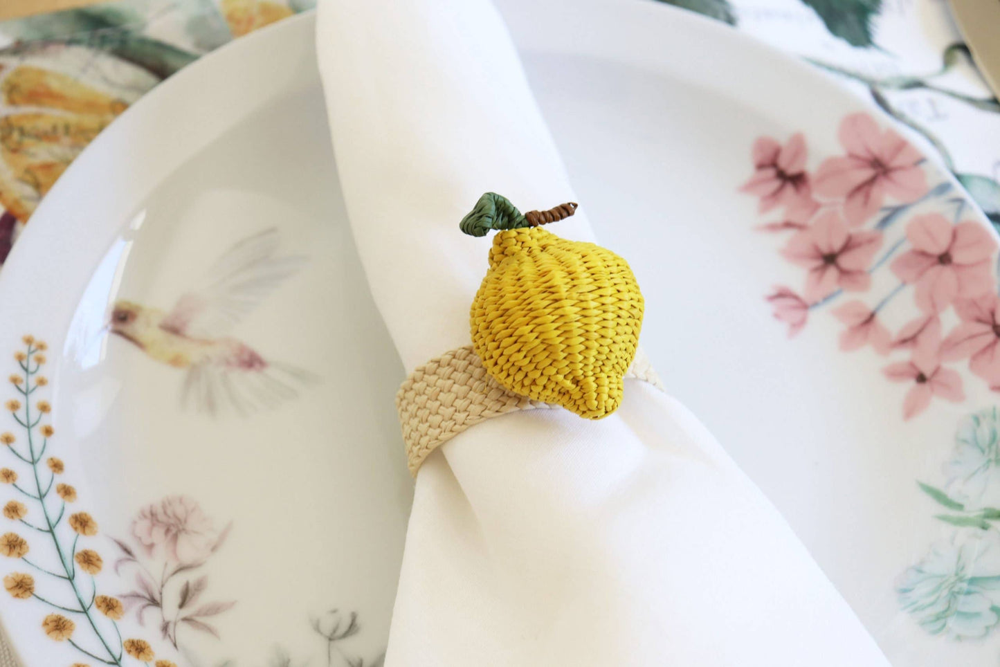 Bague de serviette citron - Tissé main