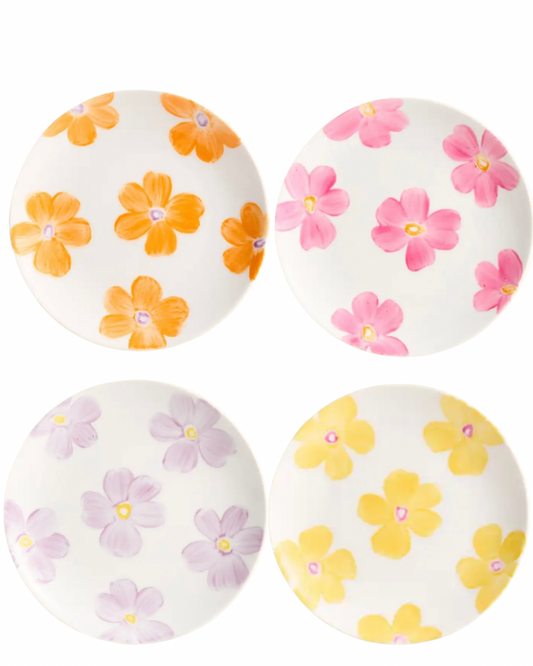 Lot de 4 Assiettes Porcelaine FLOWERS 4 Couleurs