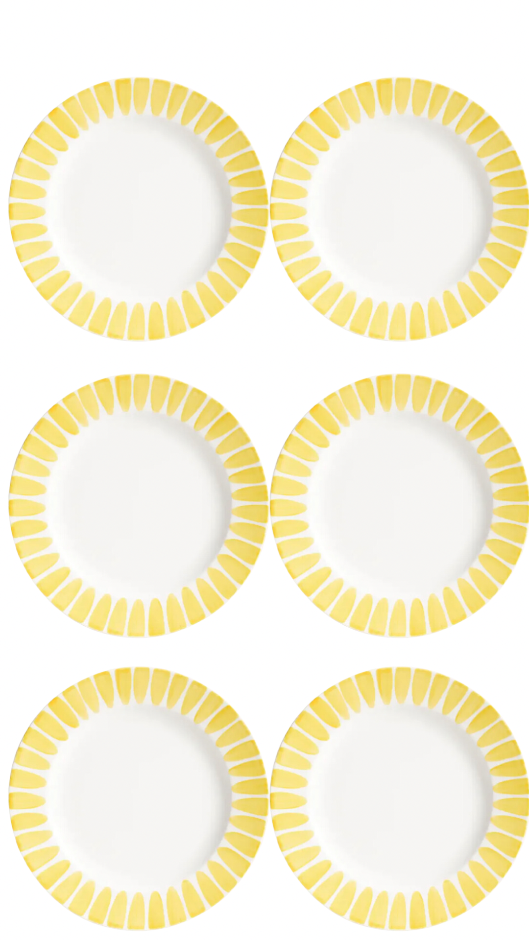 Lot de 6 Assiettes Porcelaine - 28cm - BORDER Jaune