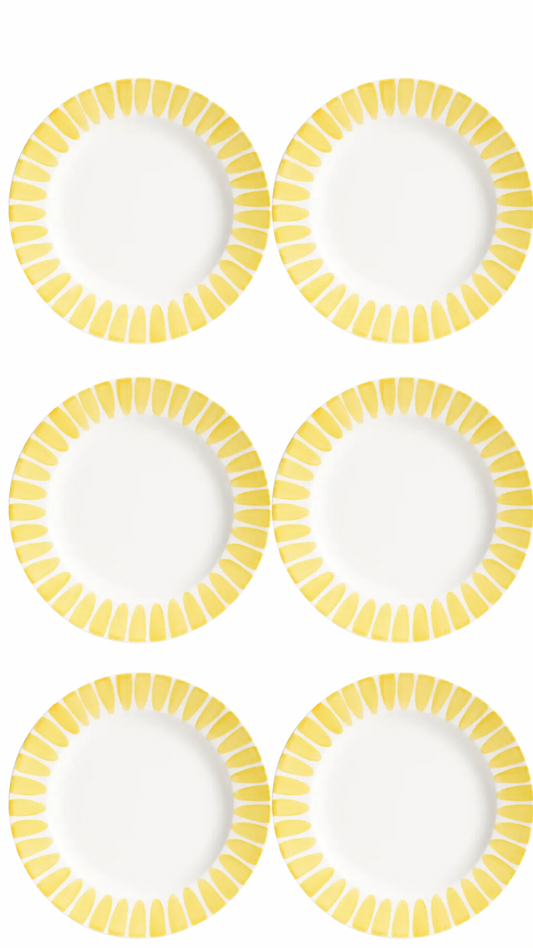 Lot de 6 Assiettes Porcelaine - 28cm - BORDER Jaune