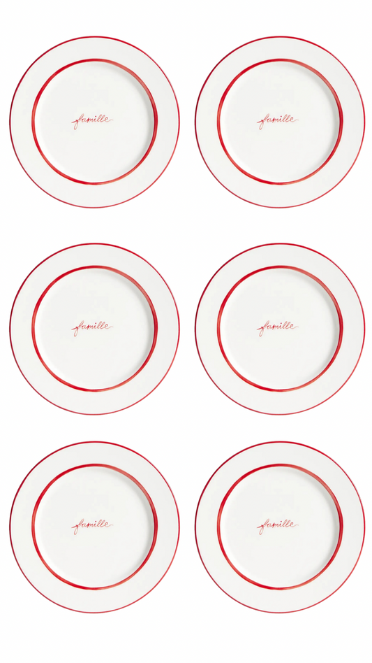 Lot de 6 assiettes Porcelaine - 28cm - FAMILLE