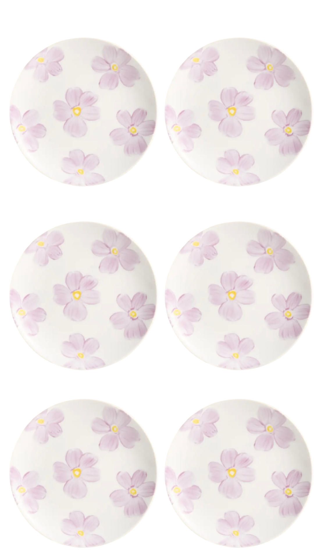 Lot de 6 Assiettes Porcelaine FLOWERS Lila