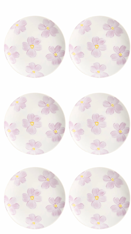 Lot de 6 Assiettes Porcelaine FLOWERS Lila