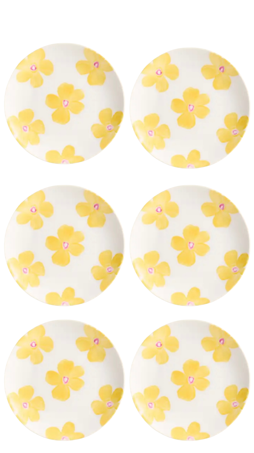 Lot de 6 Assiettes Porcelaine FLOWERS Jaune