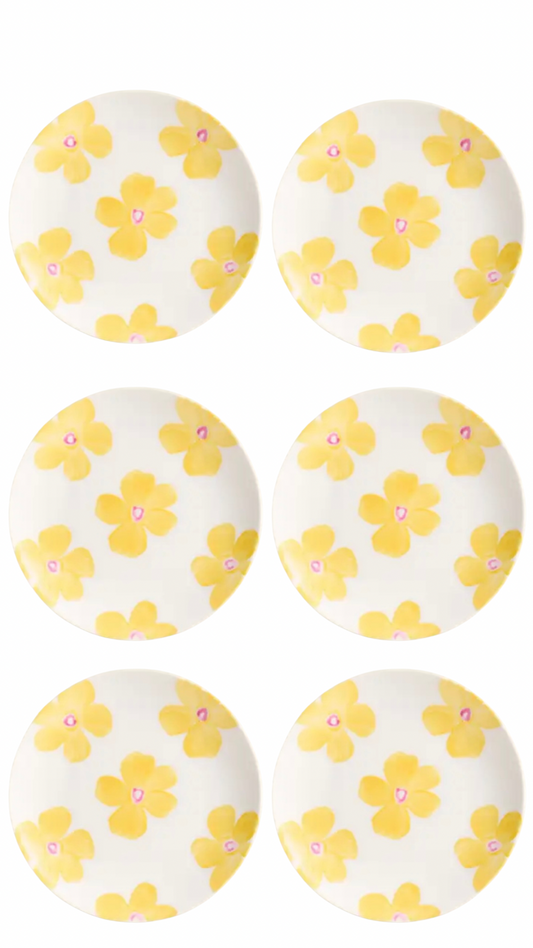 Lot de 6 Assiettes Porcelaine FLOWERS Jaune