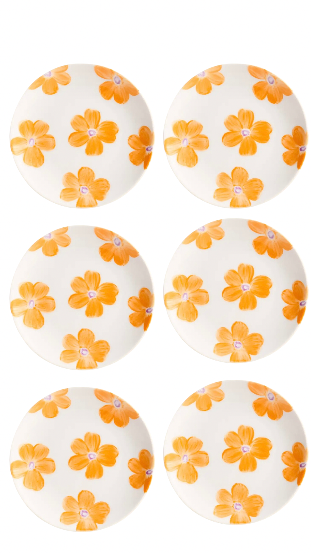 Lot de 6 Assiettes Porcelaine FLOWERS Orange